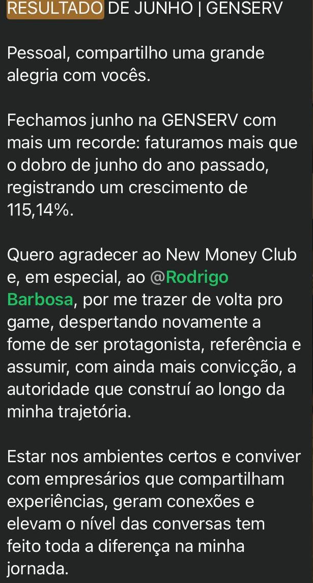 Print de depoimento de participante do New Money Day