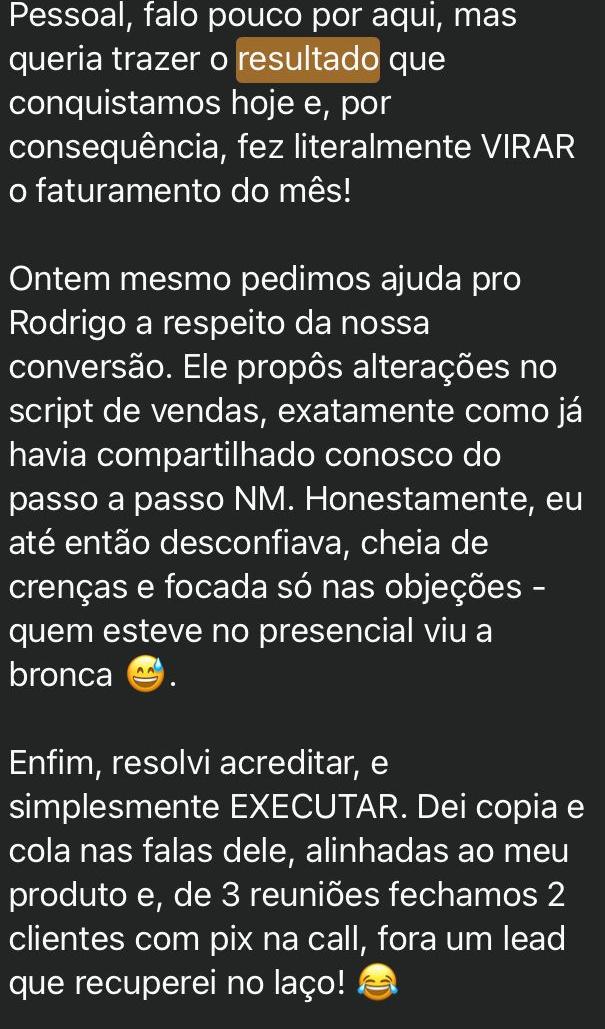 Print de depoimento de participante do New Money Day